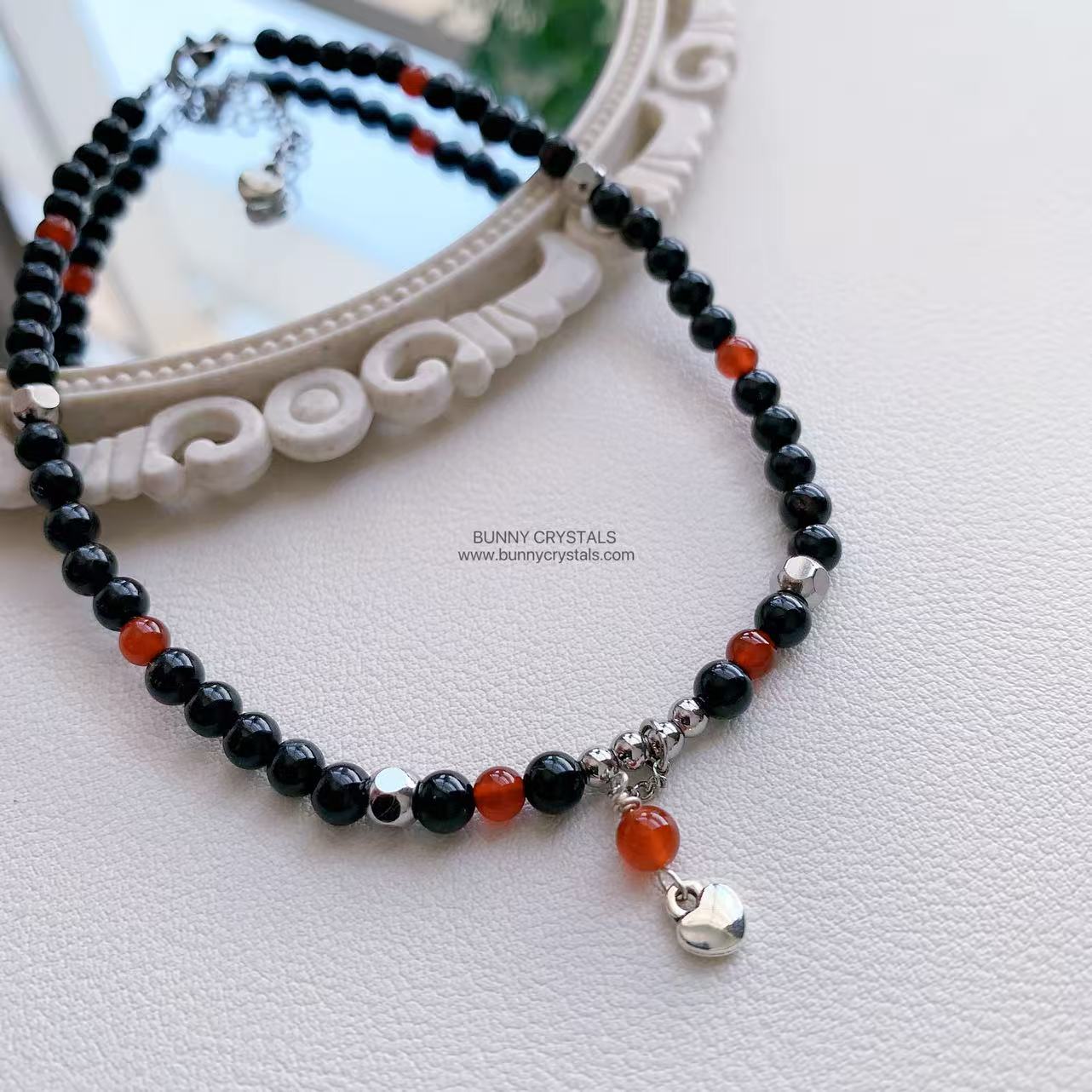 Black Tourmaline & Red Agate Root Chakra Protection Anklet - Image 3