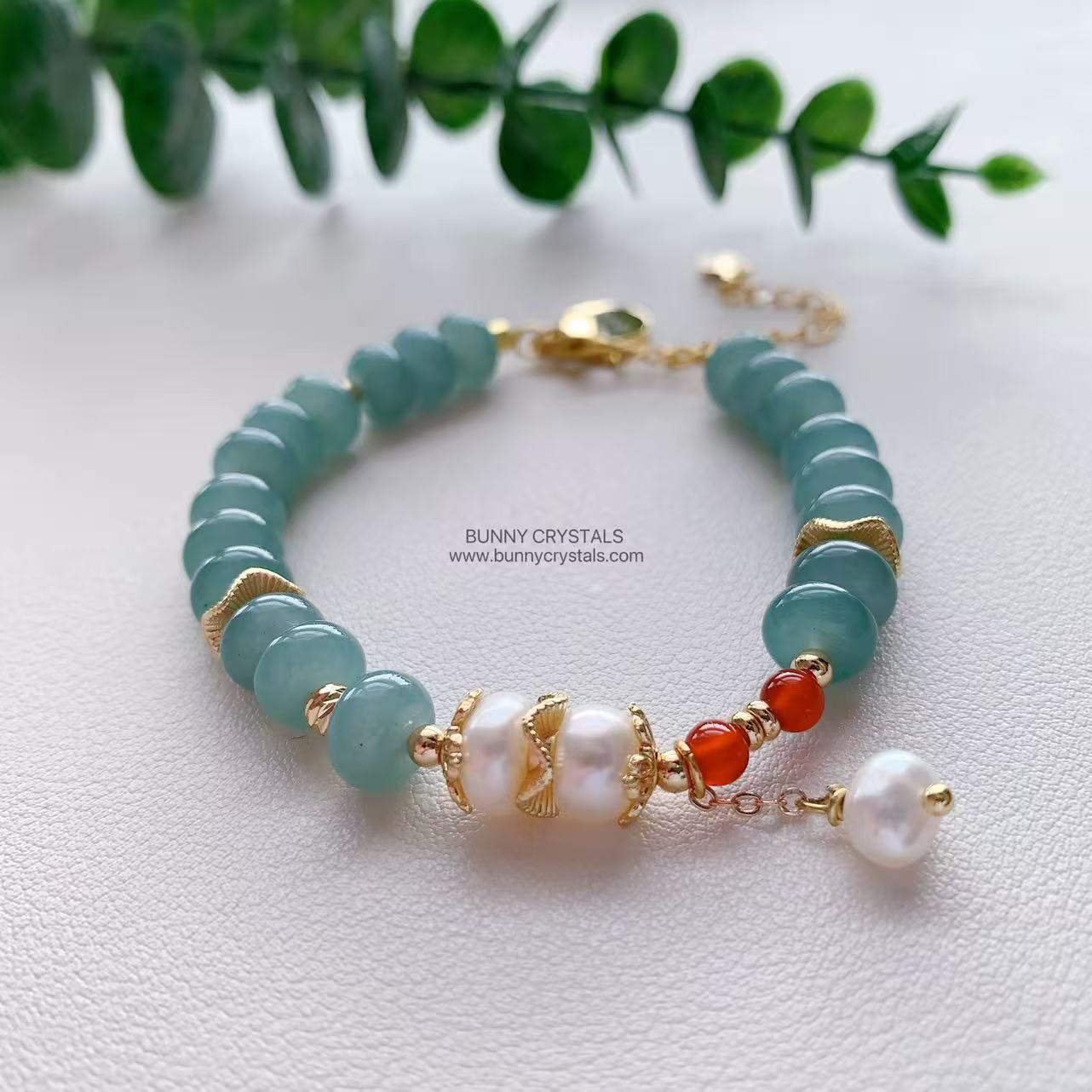 Natural Blue-Green Aventurine Abacus Bead & Pearl Handmade Bracelet