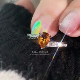Tear of the Sun Natural Pear-cut Citrine Sterling Silver Adjustable Ring