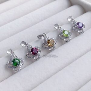 Natural Gemstone / Quartz Whirling Clover Luxe Thick Sterling Silver Pendant