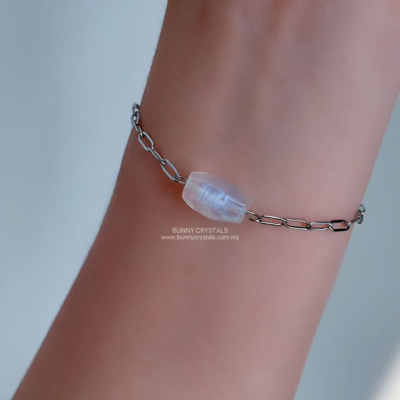 Bunny Crystals Natural Moonstone Dainty Silver Chain Bracelet - Image 2