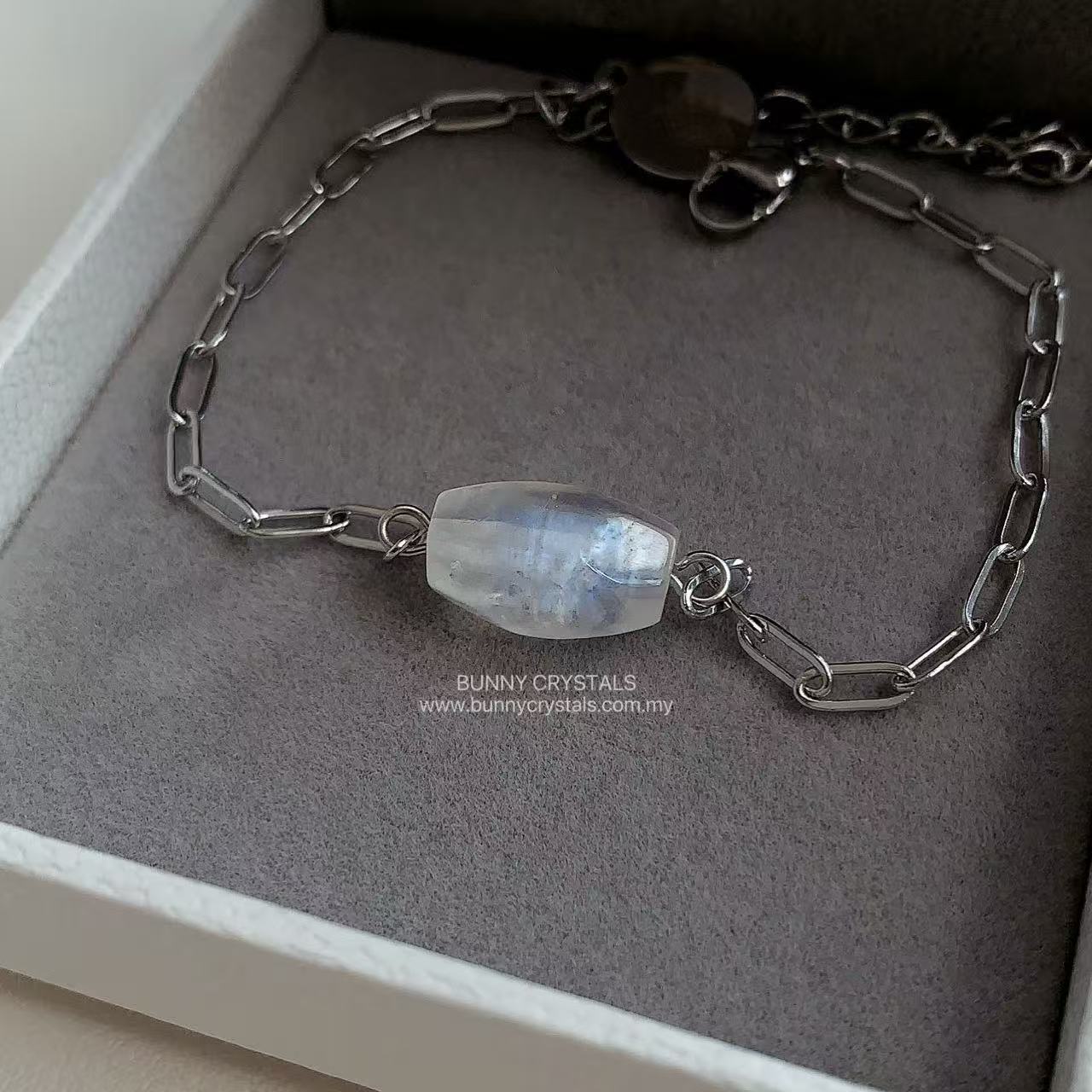 Bunny Crystals Natural Moonstone Dainty Silver Chain Bracelet - Image 3