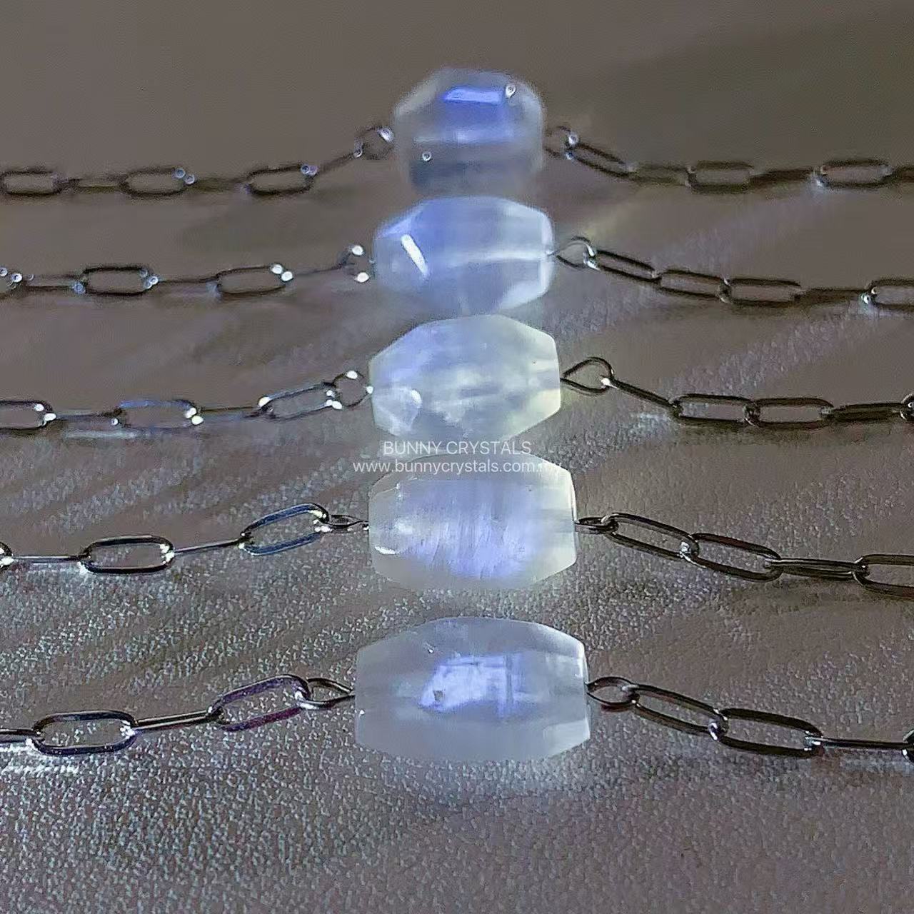 Bunny Crystals Natural Moonstone Dainty Silver Chain Bracelet