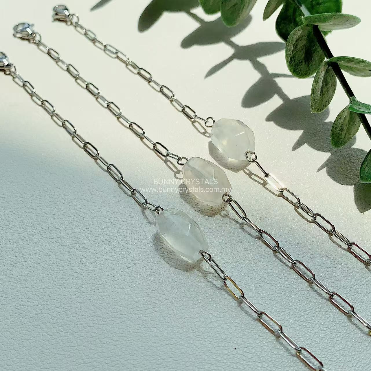 Bunny Crystals Natural Moonstone Dainty Silver Chain Bracelet - Image 9