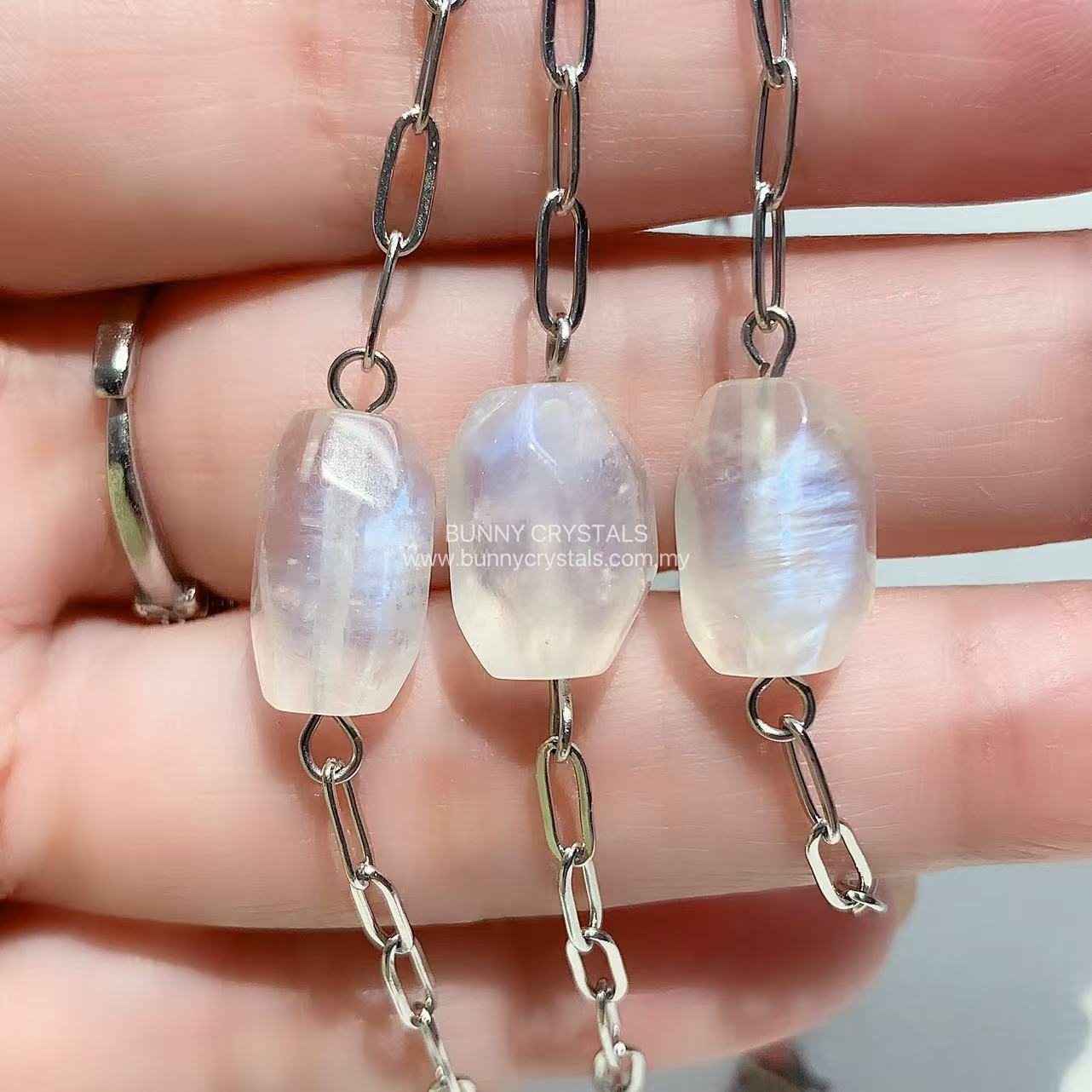 Bunny Crystals Natural Moonstone Dainty Silver Chain Bracelet - Image 10